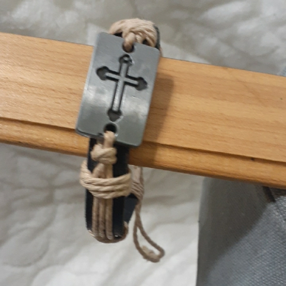 Cross Design Bracelet in Black and Tan